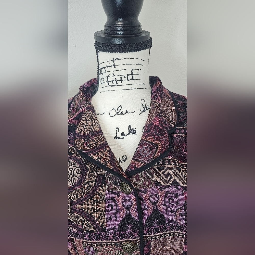 Christopher & Banks Tapestry Button Up Jacket Womens Medium Bohemian Patchwork - Picture 11 of 16